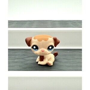 Littlest Pet Shop Authentic # 1753 Tan Pug Brown Flower Patch Blue Eyes Freckles